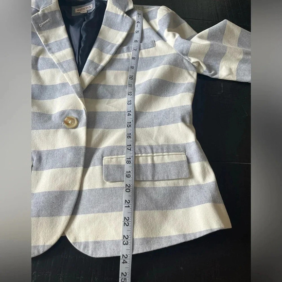 Merona Blazer Jacket Striped Blue White Coastal Size 12 - Picture 5 of 8